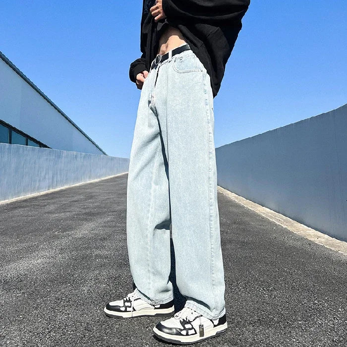 Men's Jeans Spring Autumn Extend Straight Vintage Blue Casual Baggy Jeans Korean Trousers Classic Wide Leg Fashion Denim Pants