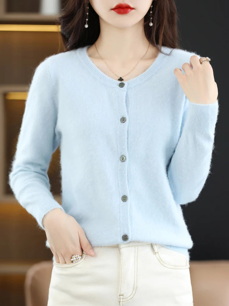 LHZSYY Women Cardigan Super Warm Pure Mink Cashmere Sweaters O-neck Loose Female Sweater Ladies' Solid Color Knit Cardigans