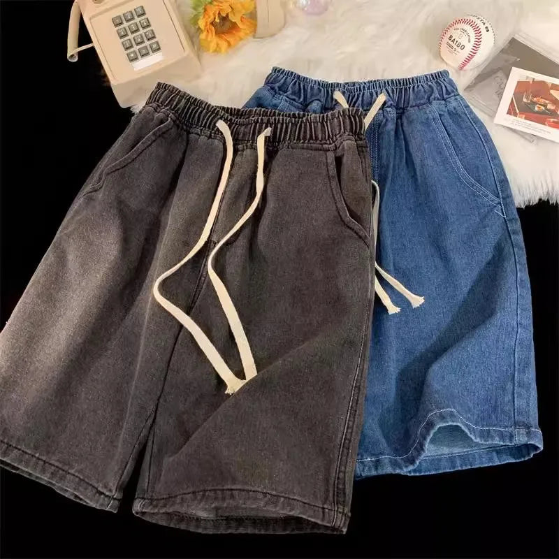 2025 NewRetro style loose jeans Y2k streetwear hip-hop casual fashion men's jeans loose straight cut shorts men