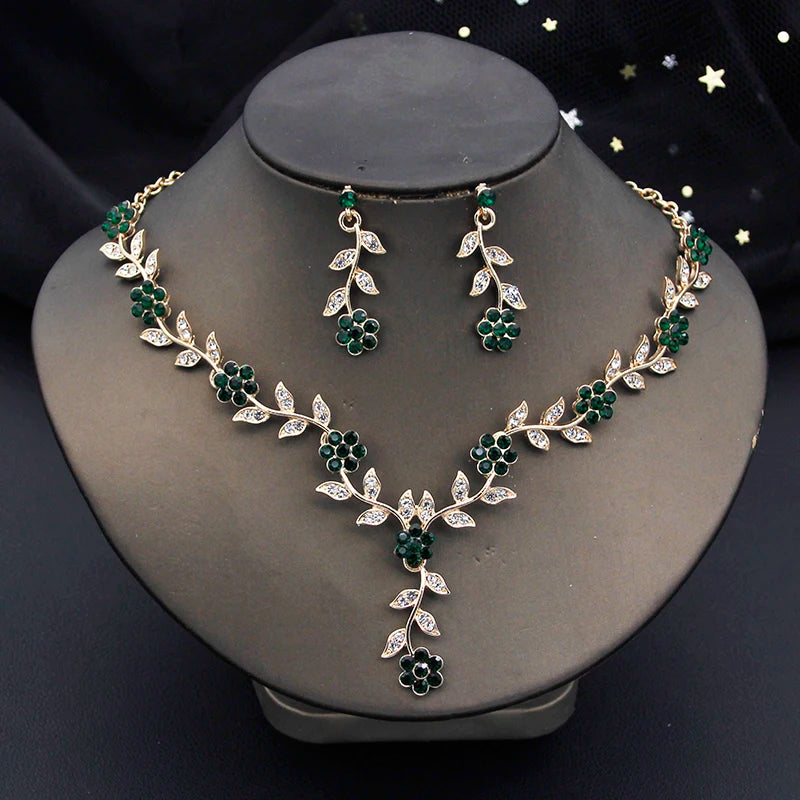 16 Colors Flower Jewelry Set Exquisite Rhinestone Pendant Party Women Fashion Romantic Choker Necklace Earring Accessory Set