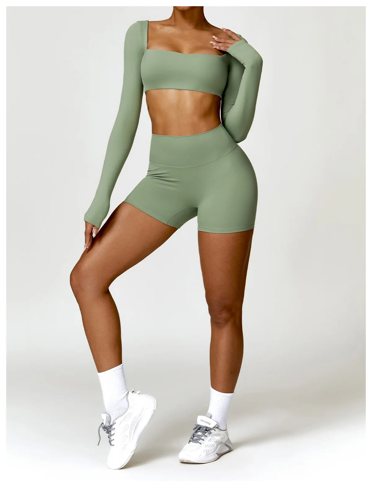 Yoga Set 2PCS Sportswear Workout Clothes Athletic Wear Gym Legging Fitness Bra Crop Top Long Sleeve Sports Suits Women Tracksuit