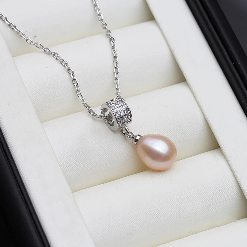 Trend Freshwater Natural Pearl Necklace pendant For Women,Real 925 Sterling Silver Pearl Pendant necklace Wife Engagement Gift