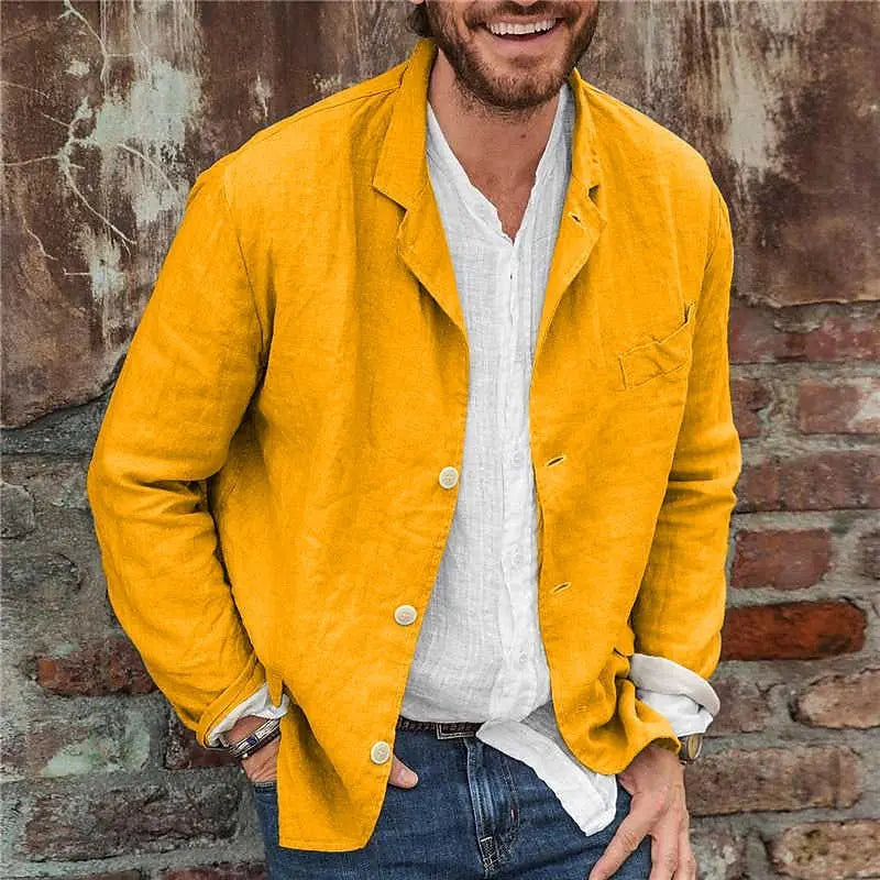 Men's Loose Simple Solid Color Small Suit Long-Sleeved Jacket Cotton and Linen Temperament Small Suit