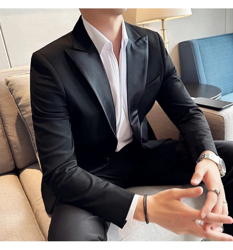 ( Jacket + Vest + Pants ) High-end Brand Boutique Fashion Men's Casual Business Black Smoking Suit Groom Wedding Dress Tuxedo