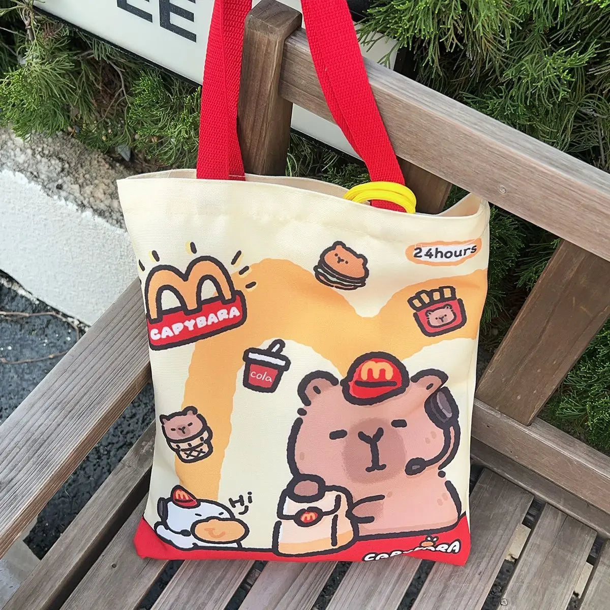 Canvas Bag Novelty Tote Bag Kapibara with Zipper Inner Daily Large Capacity Shoulder Bag Cartoon Capybara Kawai Handbags