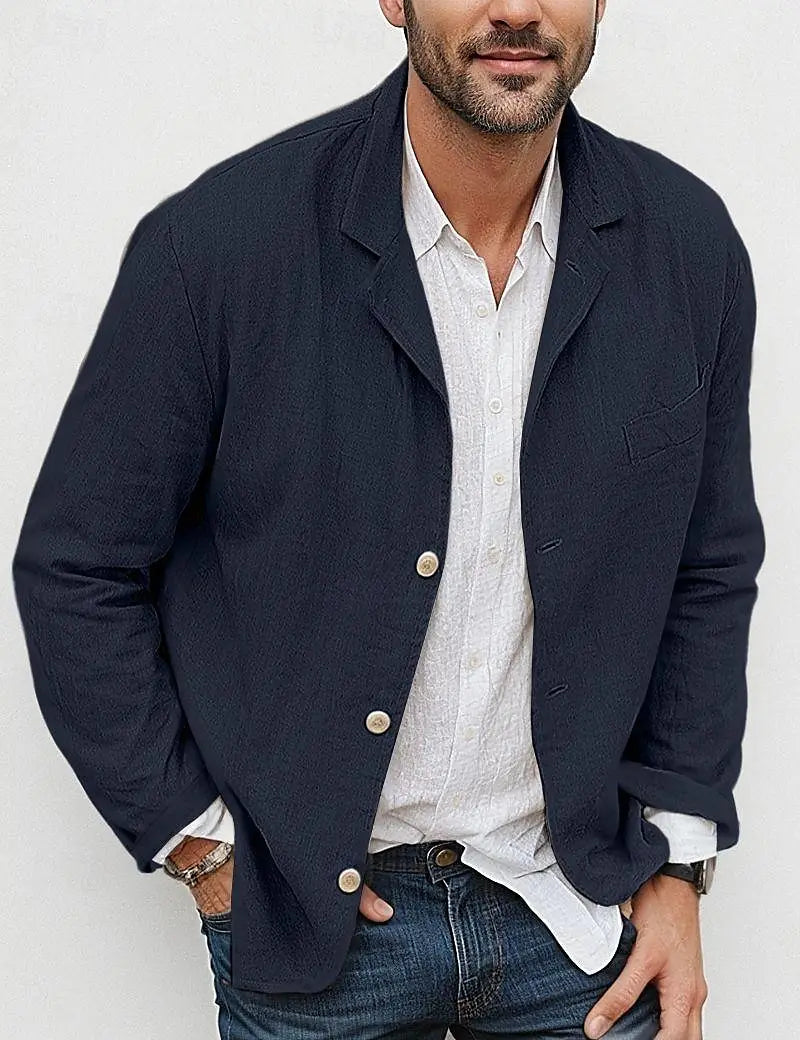Men's Loose Simple Solid Color Small Suit Long-Sleeved Jacket Cotton and Linen Temperament Small Suit