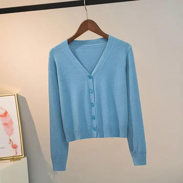 Sweater knitted cardigan button jacket 2024 autumn winter V-neck long sleeve casual short tops for women sweater Grey White