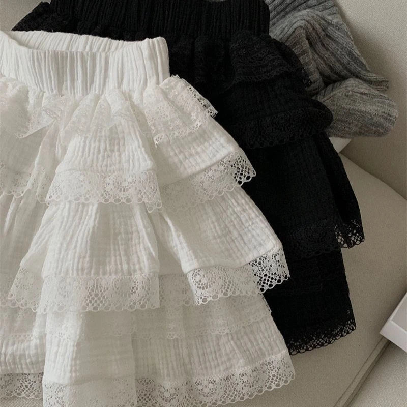 Deeptown Korean Style Sweet Ruffle Mini Skirts Women Lolita Kawaii Casual Pleated Short Skirt Elegant Cute White Layered Skirt