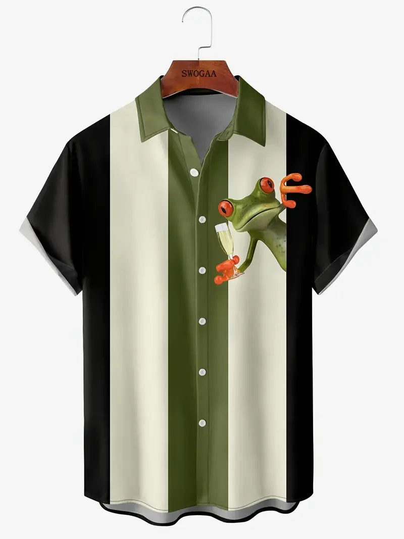 Summer Hawaiian Flamingo Print Men's Funny Short Sleeved Women's Blouses Beach Shirts Lapel Casual Button Shirt Men Clothes