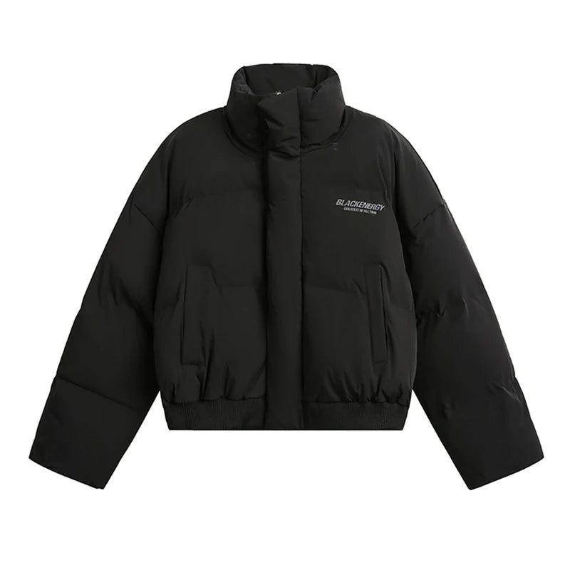 PFNW American Simple Stand Collar Short Cotton-padded Coat Men's Black Loose Zipper Quilted Padded Jacket Winter Clothes CPG2211