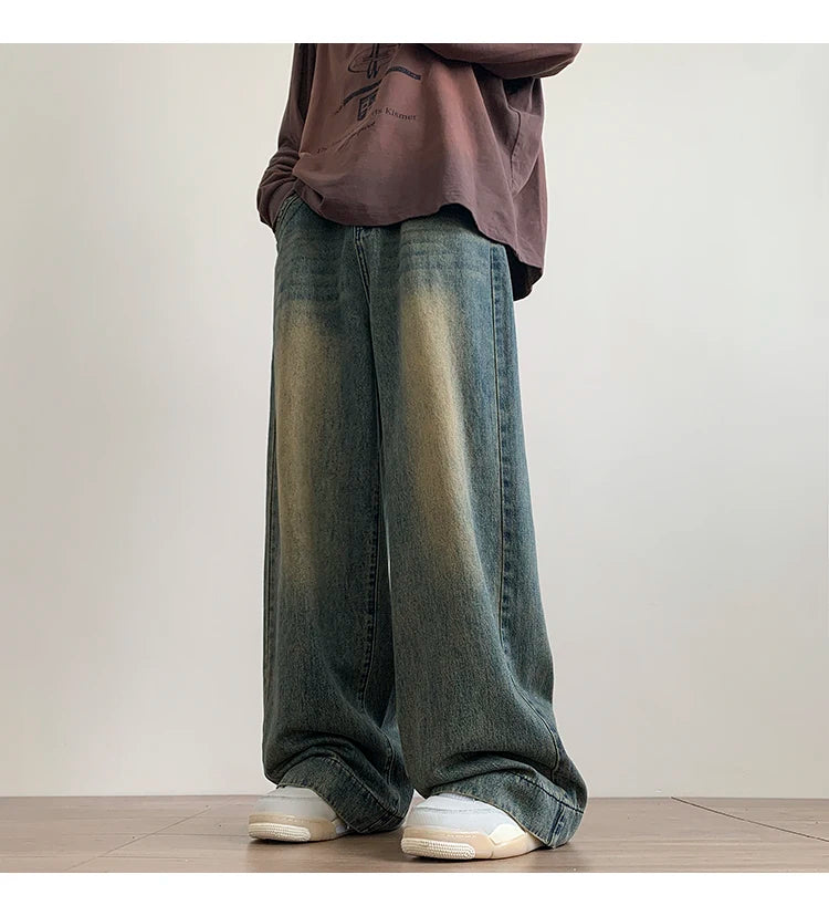 Jeans men Casual Baggy Straight Distressed Vintage Jean Pants Wide-leg Denim Trousers Male Oversize Streetwear Fashion