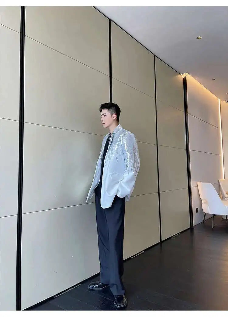 IEFB Embroidery Sequin Trendy Casual Men's Blazer Spring New Fashion Male Jacket Streetwear Suit Coat Personality 9Y9245