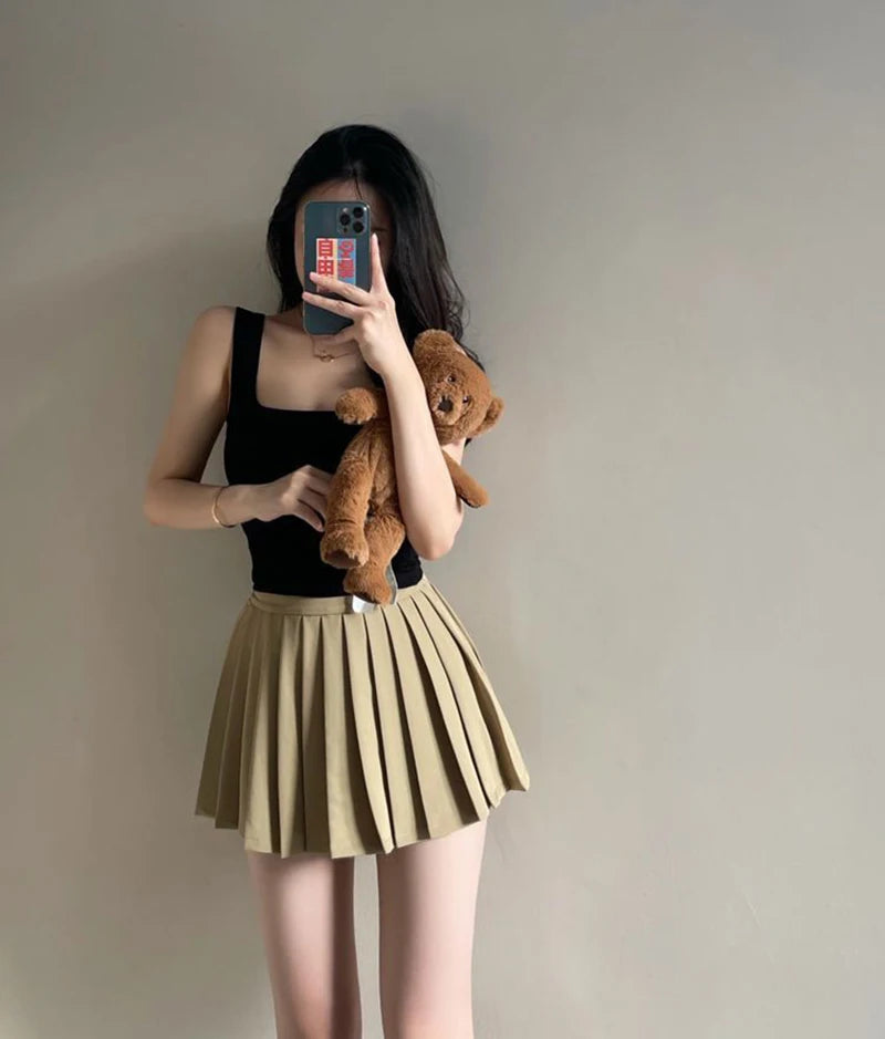 Y2K Irregular Pleated Skirts Women Streetwear Sexy Mini Skirt with Shorts Korean White Black Gyaru Tennis Extreme Skirt