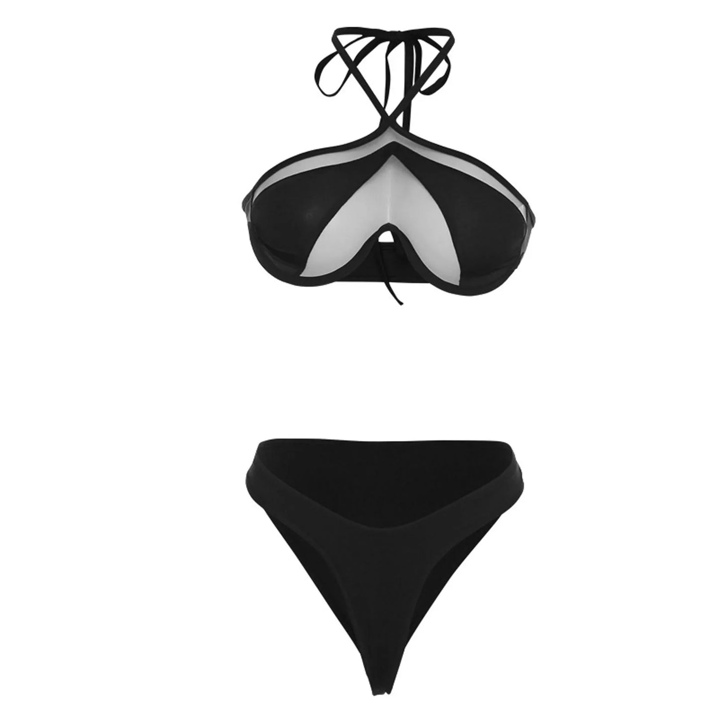Cryptographic Sexy Mesh See Through Bikini Two Piece Set Fashion Outfits Hot Summer Halter Swimsuit Beachwear Holiday Swimwear