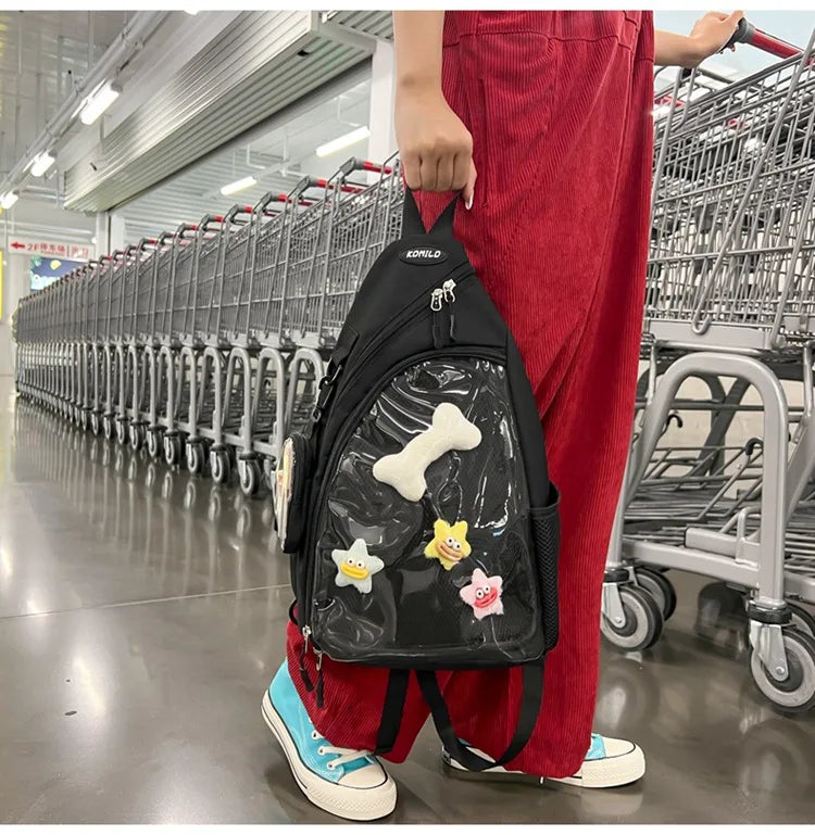 Casual Travel Transparent Zipper Shoulder Bag Vintage Women All Match Simple Ita Bag Y2K Girls Fashion Crossbody Bags Handbags