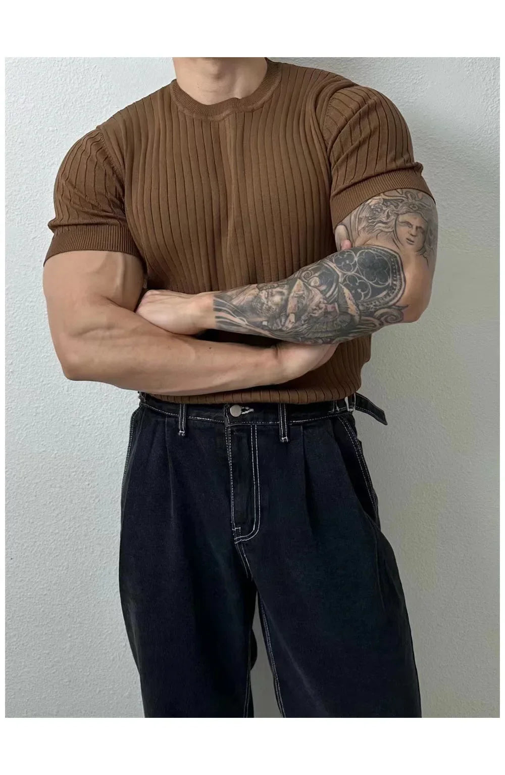 Summer New Light Maturity Knitted Polo Shirt Men's Korean Style Slim Fit Collar Pure Color Casual T-Shirt Cross-Border