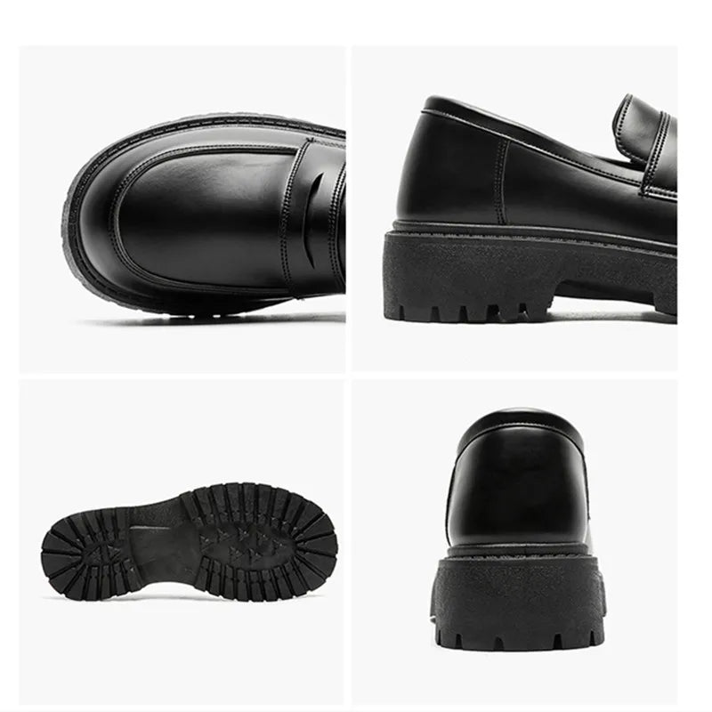 STRONGSHEN Loafers Men Leather Shoes Thick-soled British Style Black Formal Business Shoes Fashion Luxury Slip-On Casual Shoes