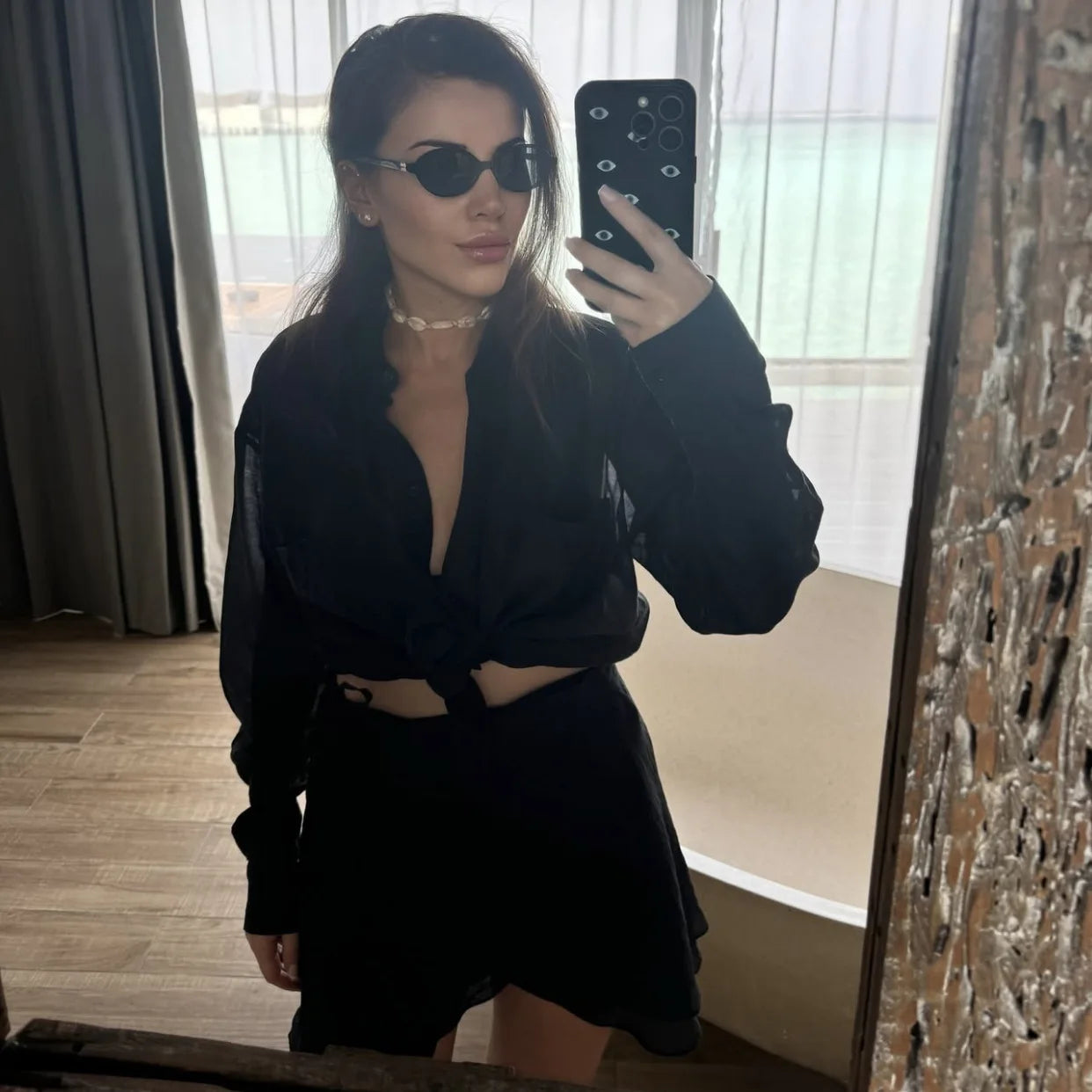 Casual 2 Piece-Set Summer Female Cover up And Ruffled Mini Skirt Lace-Up Beach Holiday See-Through Loose Women's Outfits