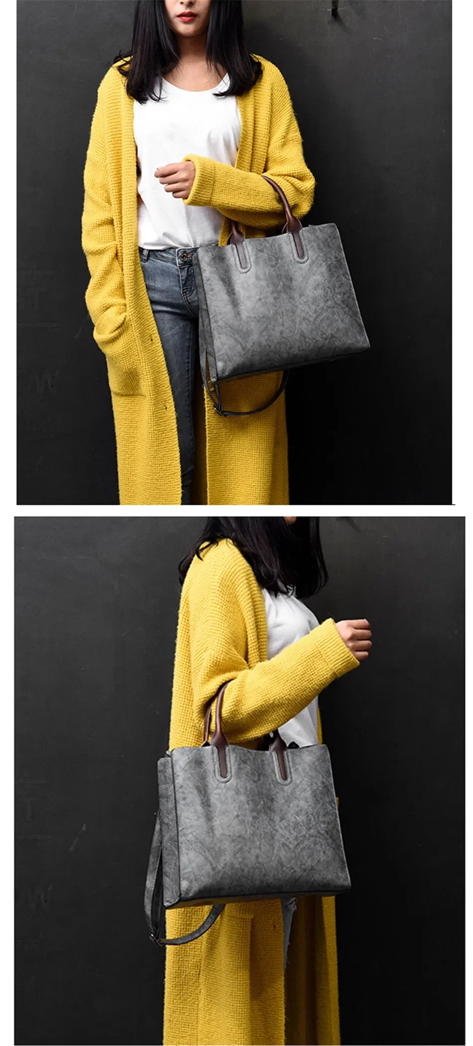 Vintage OIL SKIN Leather Big Casual Tote Women Bags High Quality Women's Handbags Shoulder Crossbody Bags Brown Black Sac A Main