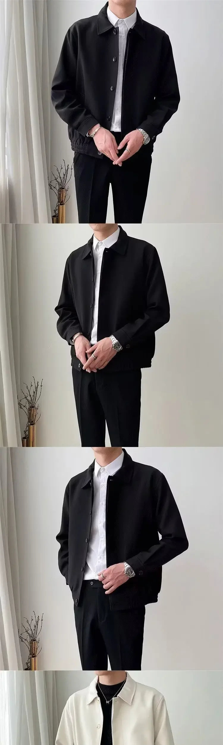 Spring Autumn Men's Casual Versatile Apricot Collar Workwear Jacket Loose Korean Style Trendy Short Shape Outerwear
