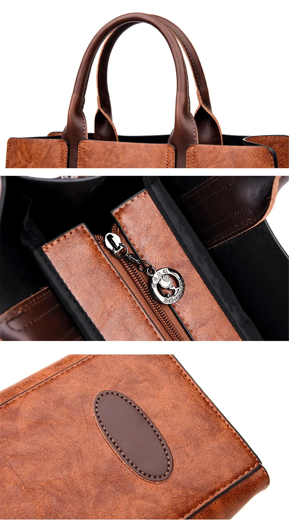Vintage OIL SKIN Leather Big Casual Tote Women Bags High Quality Women's Handbags Shoulder Crossbody Bags Brown Black Sac A Main