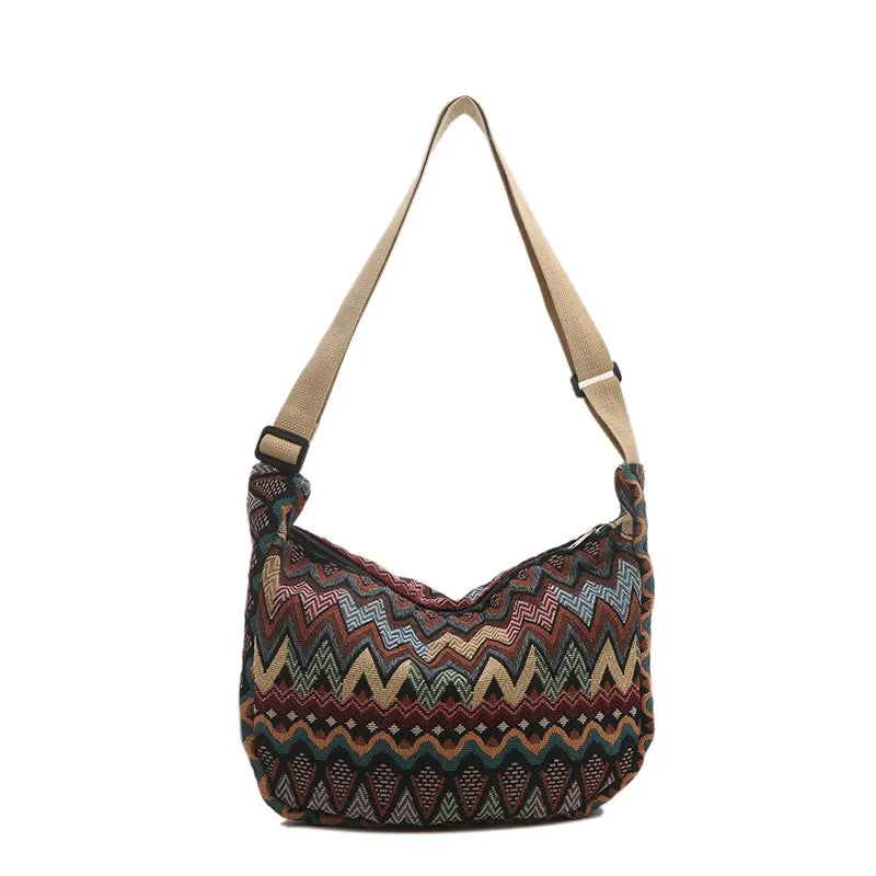 Wave Pattern Design Crossbody Bag for Women New Large Capacity Canvas Shoulder Bag Versatile College Students Dumplings Bag