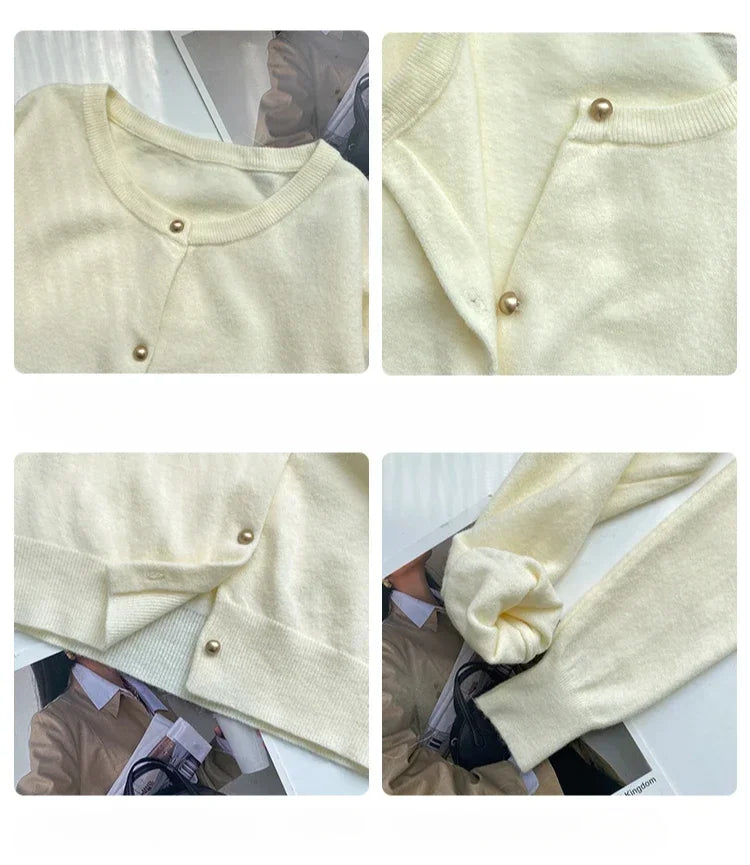 Solid Color Knitted for Women Cardigan Korean Single Breasted Long Sleeve Jumper Woman Round Neck All Match Cardigans Outwear