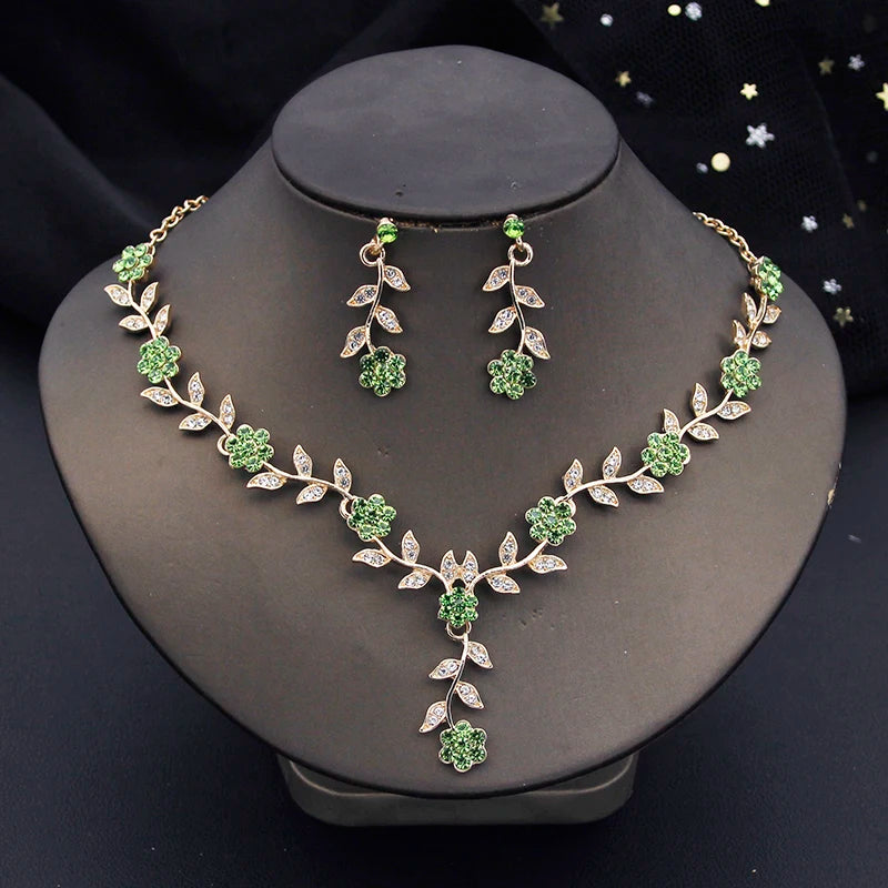 16 Colors Flower Jewelry Set Exquisite Rhinestone Pendant Party Women Fashion Romantic Choker Necklace Earring Accessory Set