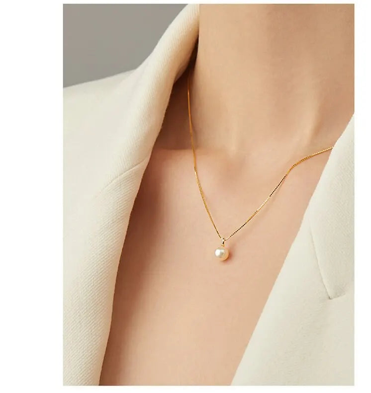 925 Sterling Silver Light Luxury 18k Gold Plating Shell Imitation Pearl Pendant Necklace Women Fashion Clavicle Chain Jewelry