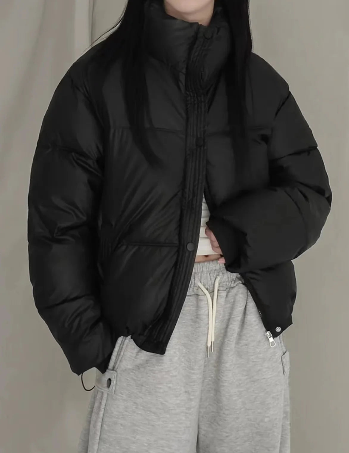 Women's Cotton Jaet 2024 New Winter ort Faion Stand Collar Bread Sle Warmth Outerwear Korean Loose Fit Zipper Closure