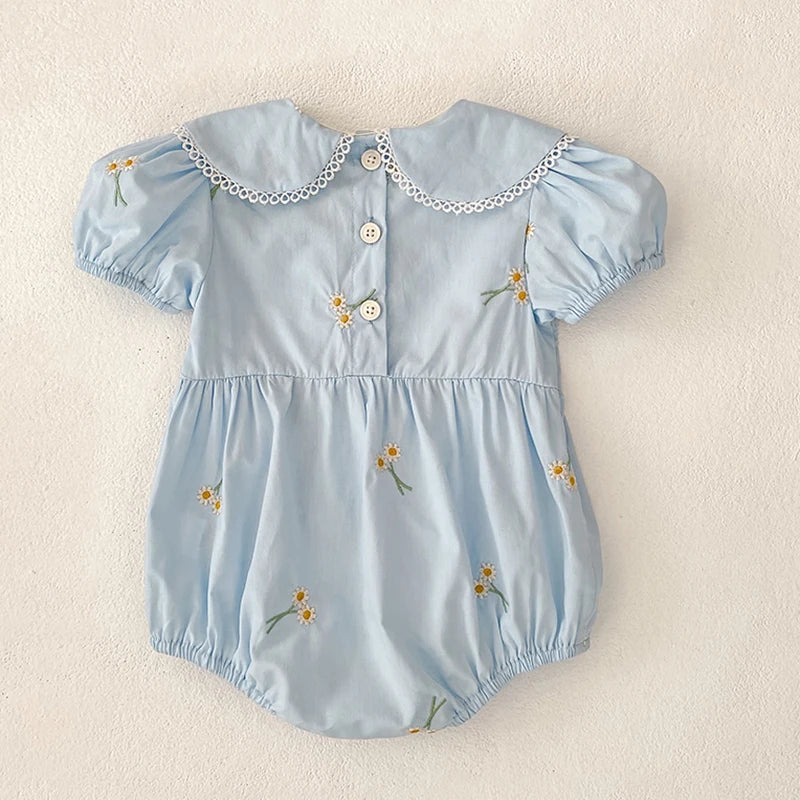 New Summer Newborn Clothes Kids Baby Girls Rompers 4 Colors New Infant Kids Baby Girls Embroider Flower Baby Rompers Clothes