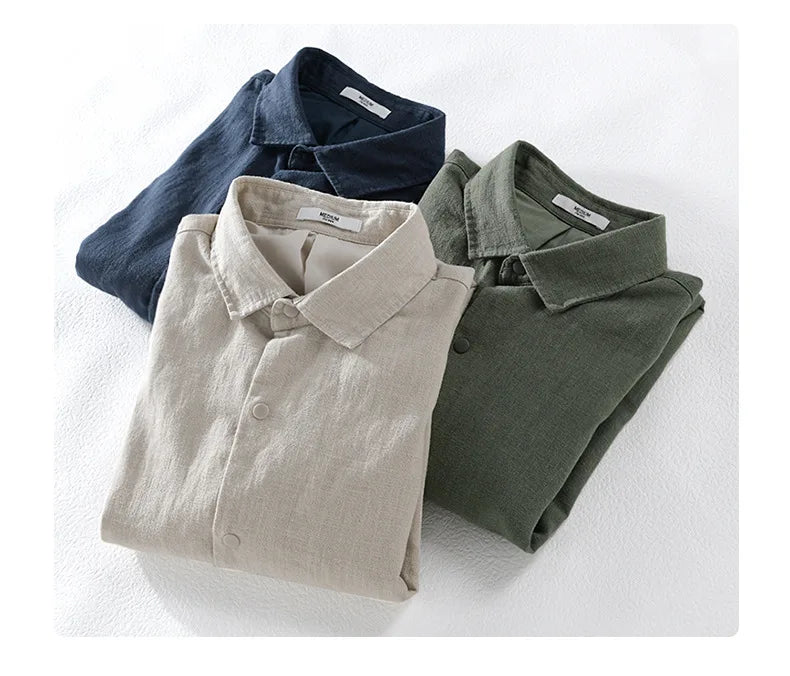 Spring and Autumn New Comfortable Linen Mens Jacket Loose Simple Casual Youth Versatile Cotton Linen Men Clothing FY202
