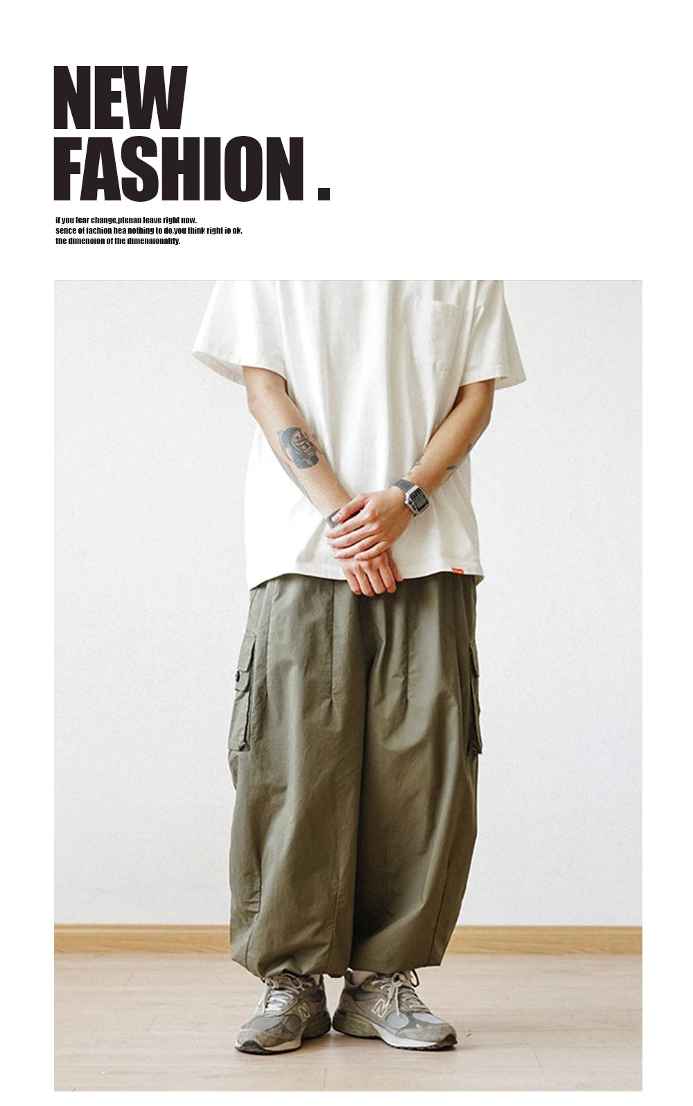 Multi-Pocket Cargo Pants Men's Casual Solid Straight Baggy Wide-leg Cropped Trousers Men Ankle-length Jogger Pants Harem Pants