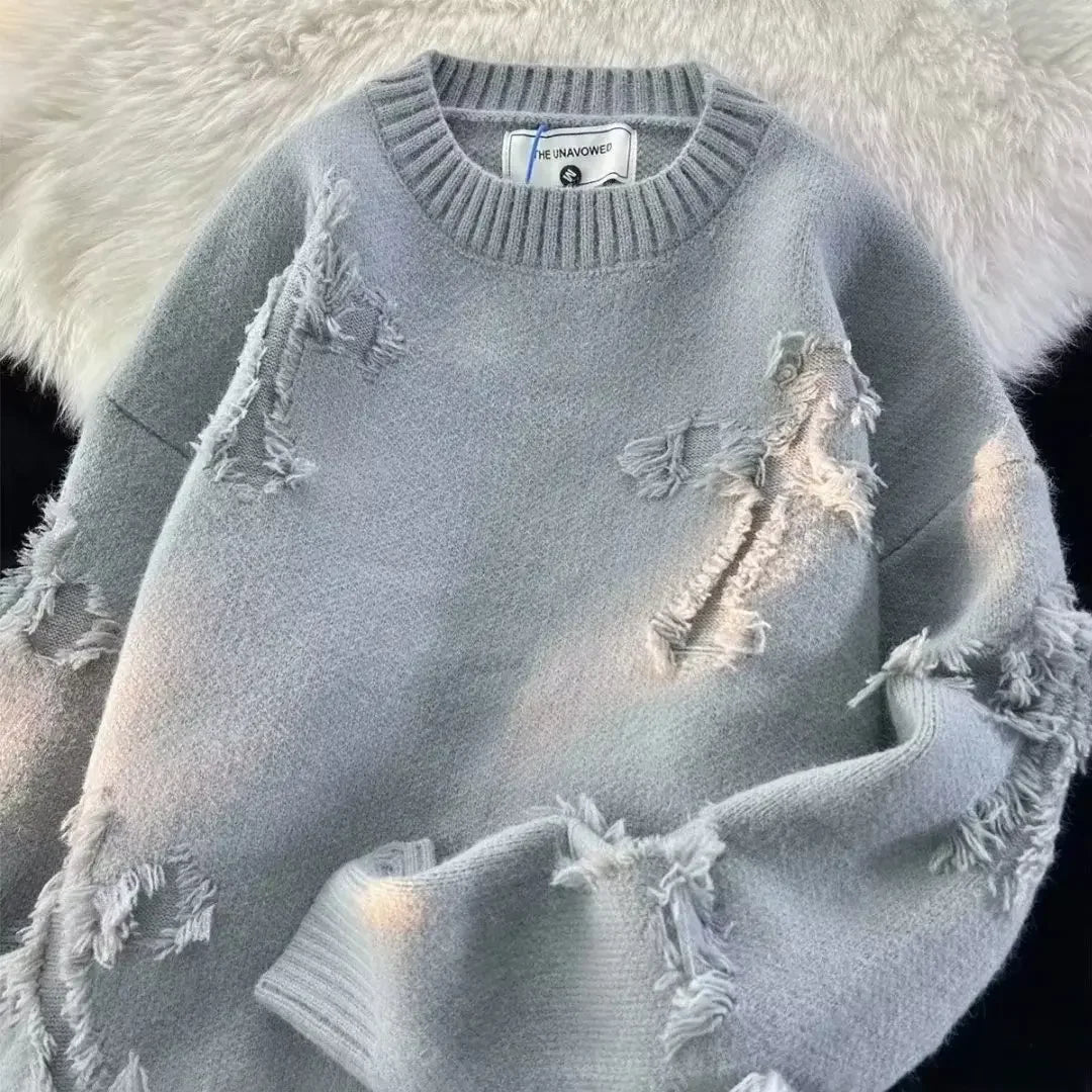 Unisex Round Neck Sweater Casual Trendy Knitted Top Solid Color Loose Fit Versatile For Men Women Hong Kong Style