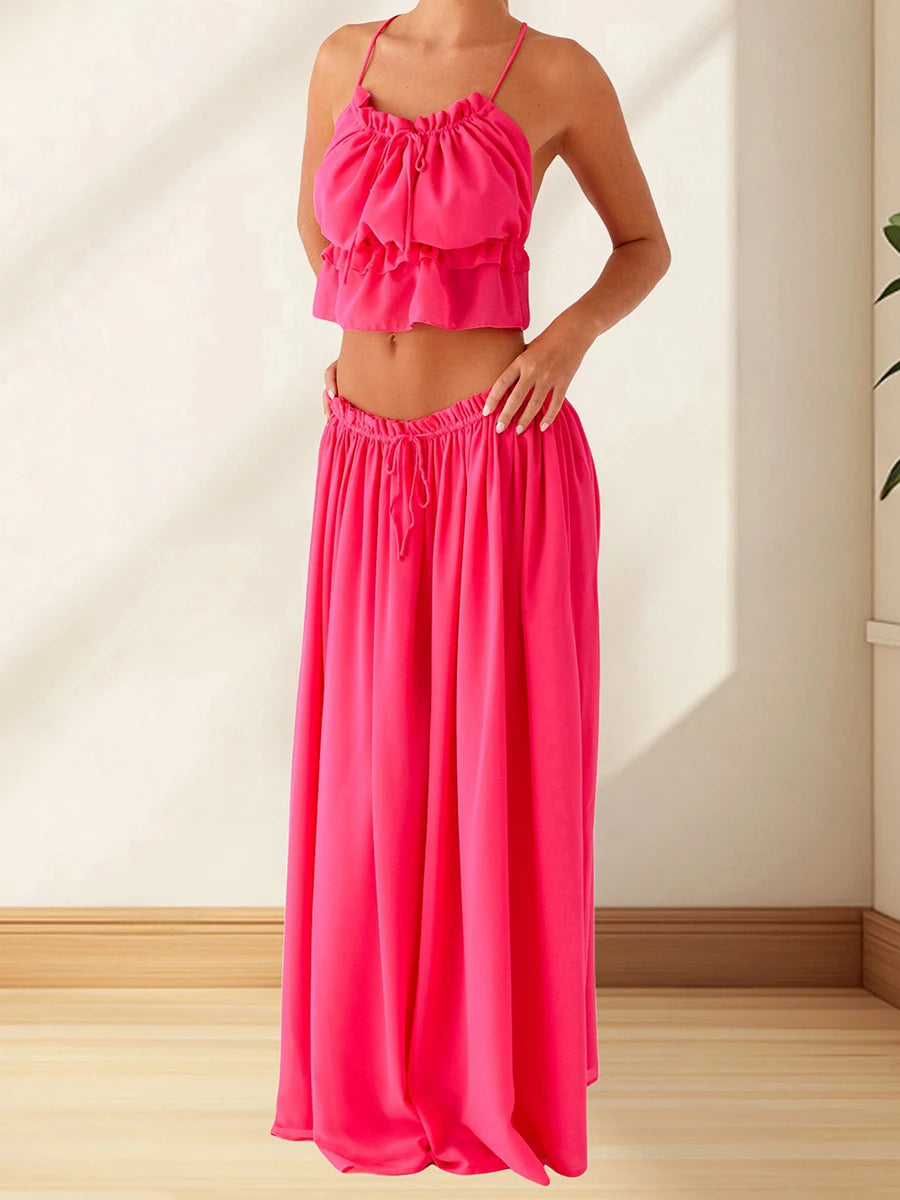 Women s Floral Print Crop Top and High Waisted Maxi Skirt Set for Summer Vacation Beachwear Outfit