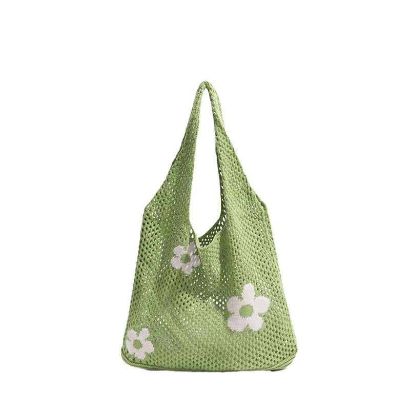 Women Knitted Bag Woven Love Heart Pattern Wool Portable Shoulder Bag Shopping Bags Workers Students Daily Commuter Bags