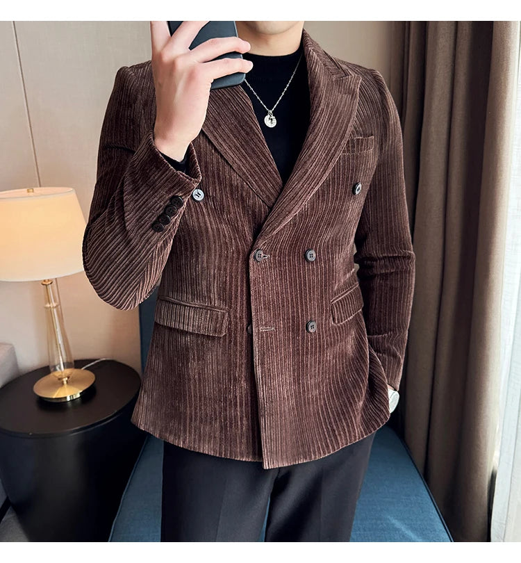 Luxury Velvet Men Blazers Autumn Winter Casual Business Suit Jackets Slim Fit Double-breasted Banquet Party Wedding Dress Jacket