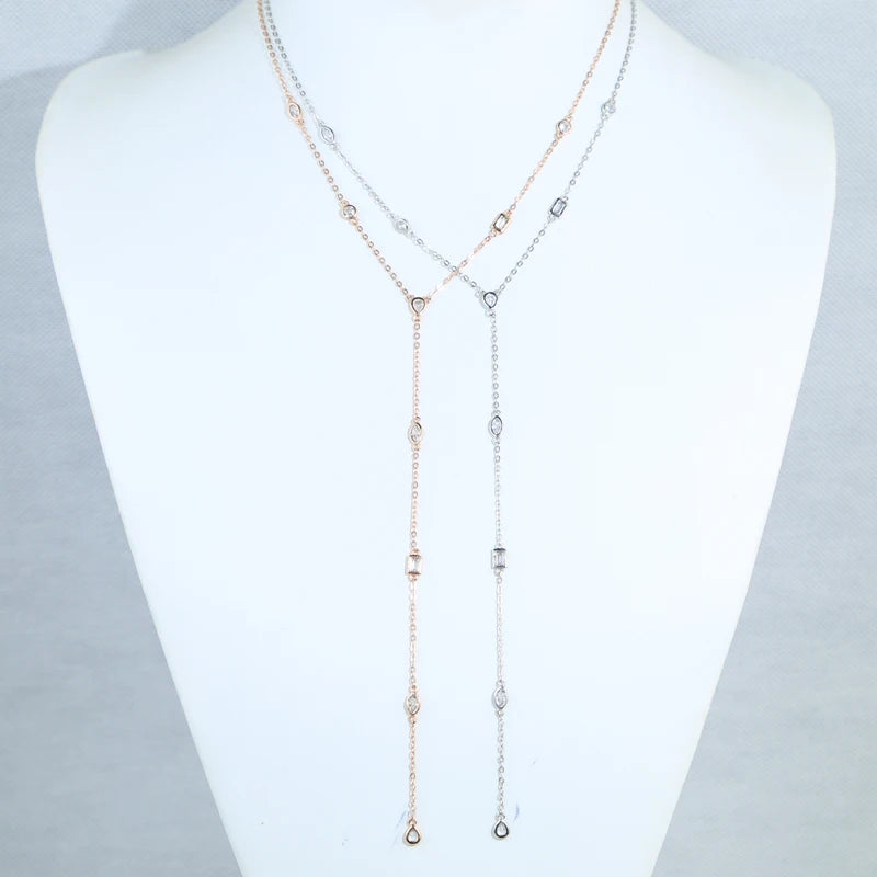 American Fashion Micro pave Water Drop Bezel Oval CZ Station Link Chain Long Sexy Ladies Y Lariat Necklace Collarbone Jewelry