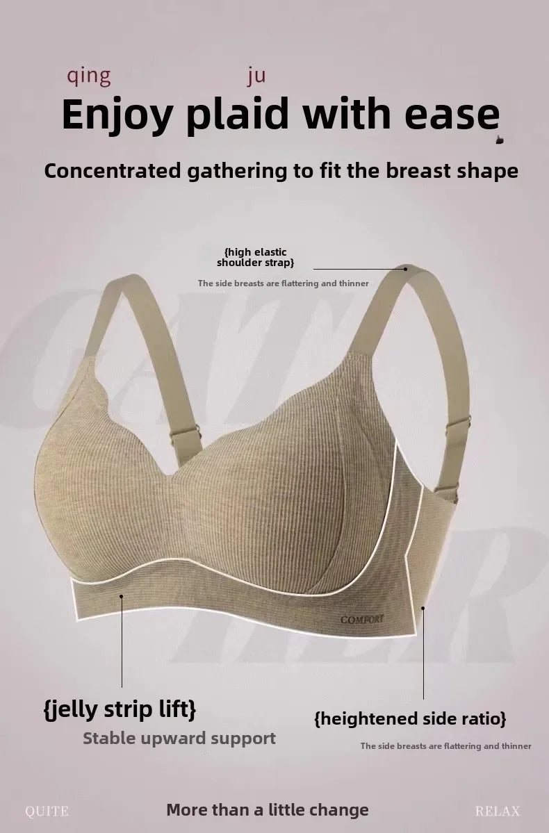 Sexy solid color knitted fabric bra, full cup gathering, non-removable padding, cutout details, warm and skin-friendly material