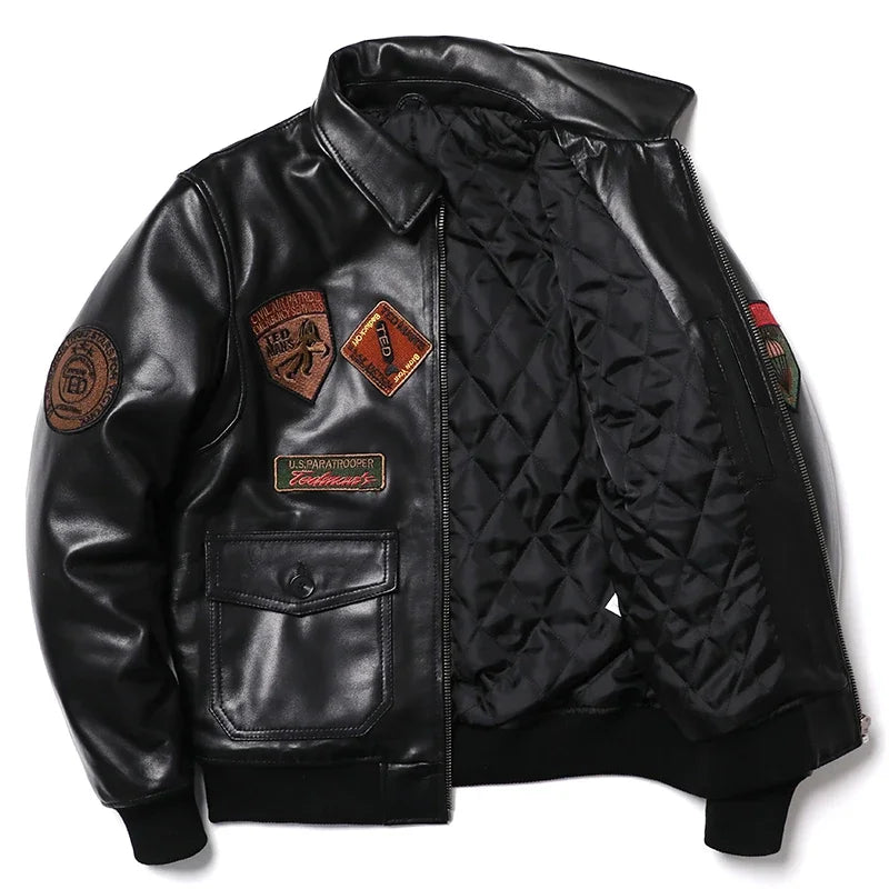 2025 New Embroidery Sheepskin Jacket Men's Natural Genuine Leather G1 Air Force Pilots Coat Thicken Warm Soft Clothes