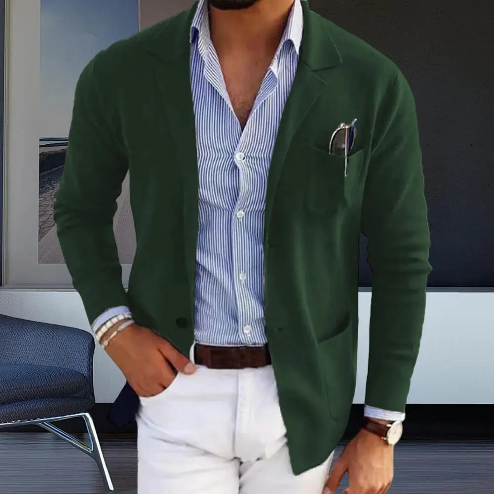 Casual Men Blazers Solid Color Lapel Long Sleeve Single-Breasted Suit Coat Business Outerwear Suit Jacket With Pockets
