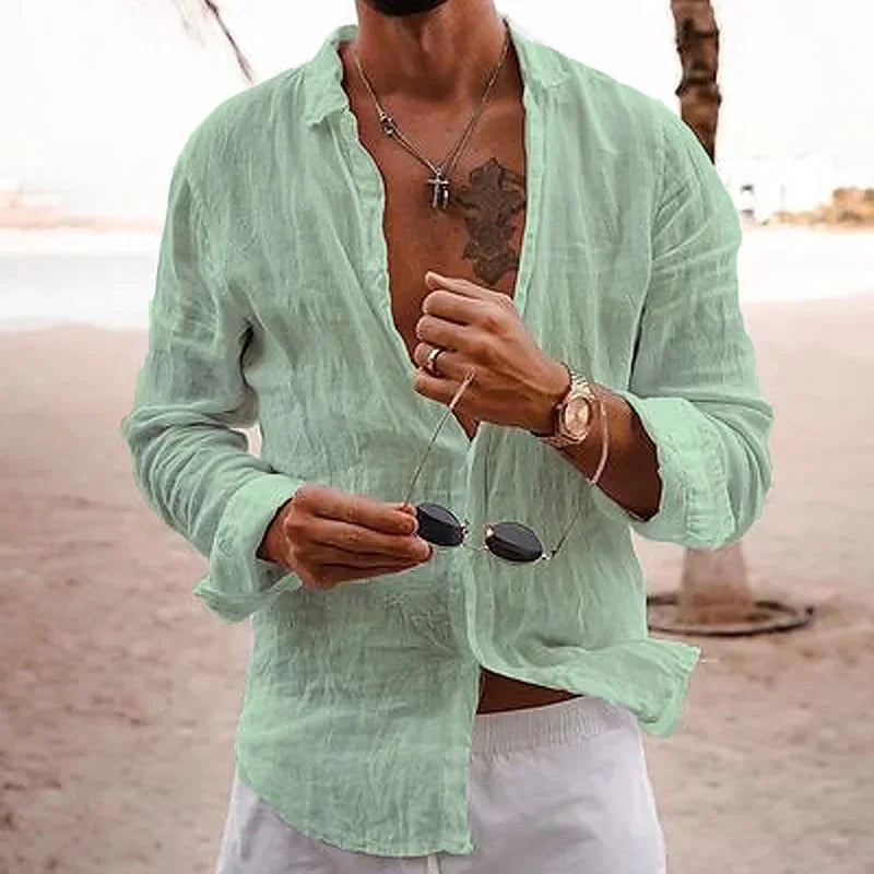 2025 Men's Cotton Linen Shirts Top Simple Laple Solid Man Shirts Tops Comfortable Loose Casual Holiday Shirts for Men Blouses