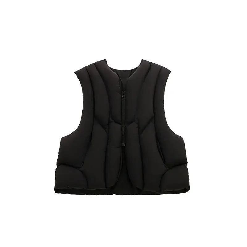Linear Split Silhouette Autumn Winter Tops for Men Warm Loose High Street Padded Waistcoat Deconstructed Vibe Nylon Zipper Vest