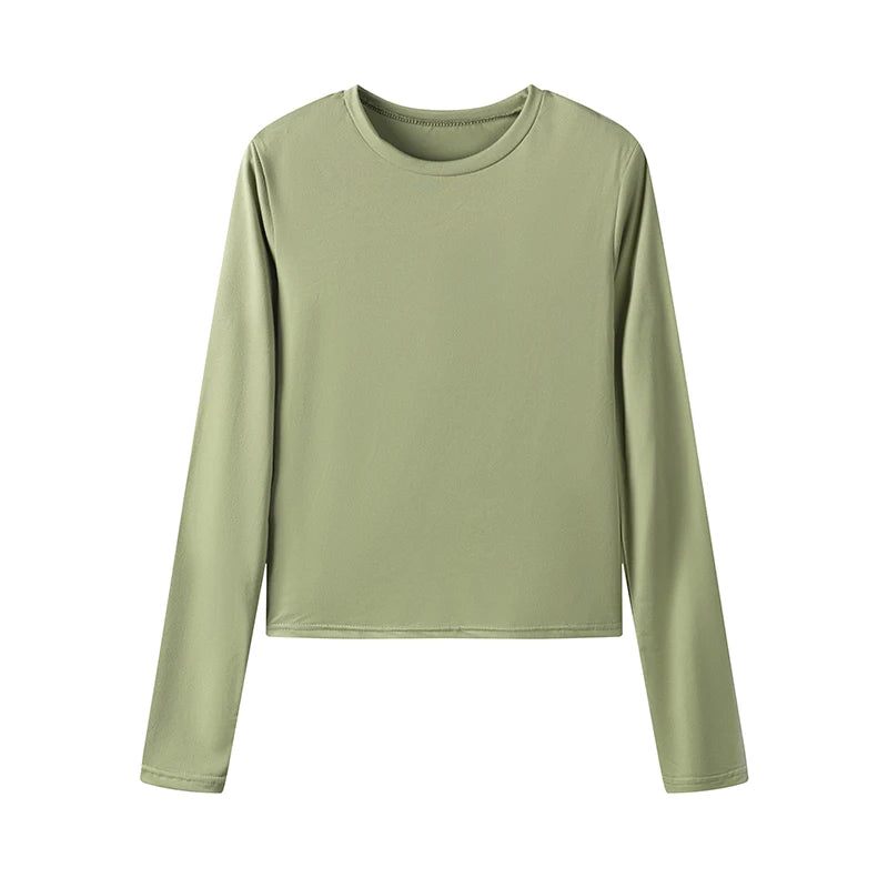 Europe and the United States Women's Casual Long-sleeved T-shirt Spring and Autumn Pure Color Slim Pullover T-shirt Ladies Stree