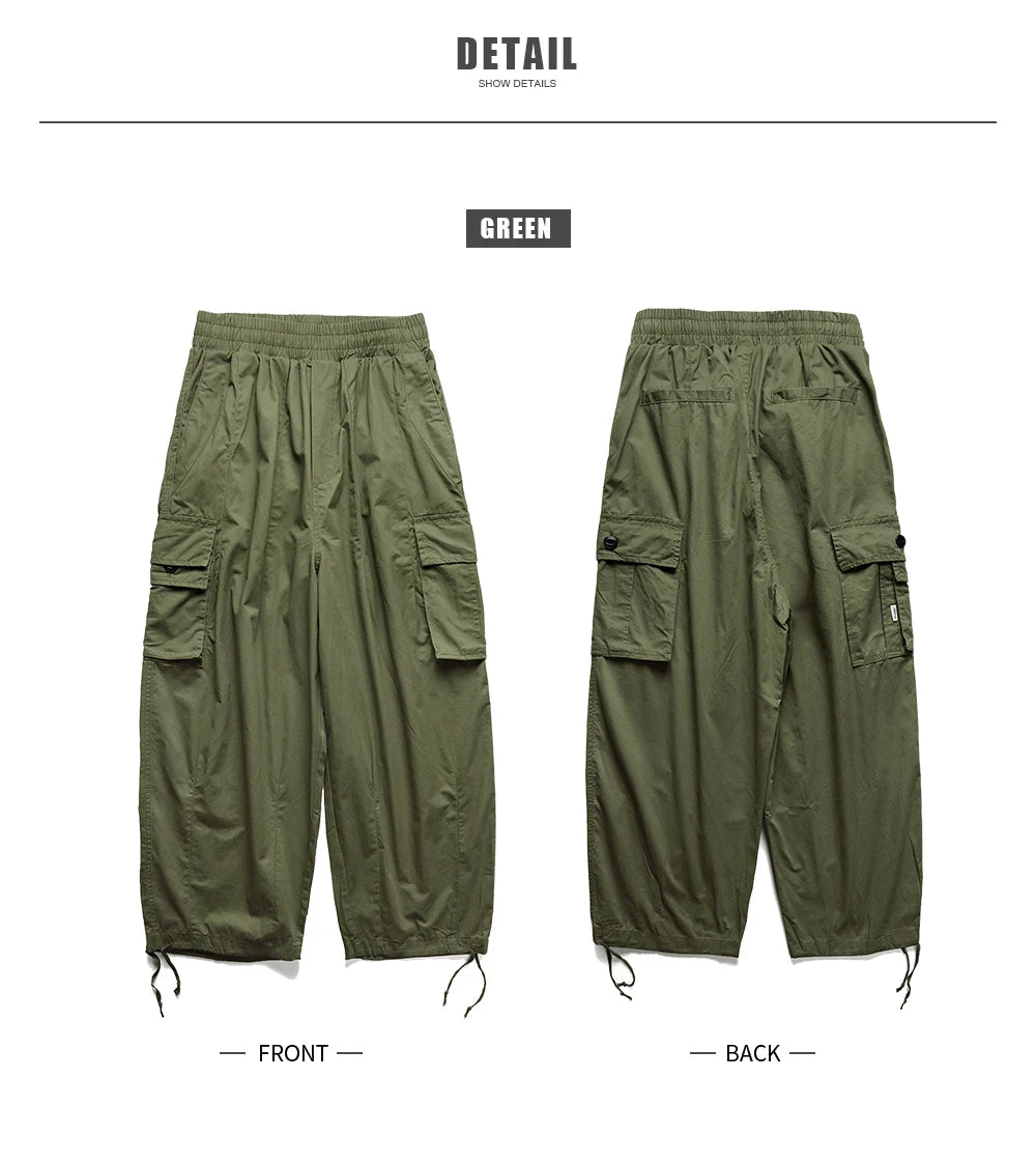 Multi-Pocket Cargo Pants Men's Casual Solid Straight Baggy Wide-leg Cropped Trousers Men Ankle-length Jogger Pants Harem Pants
