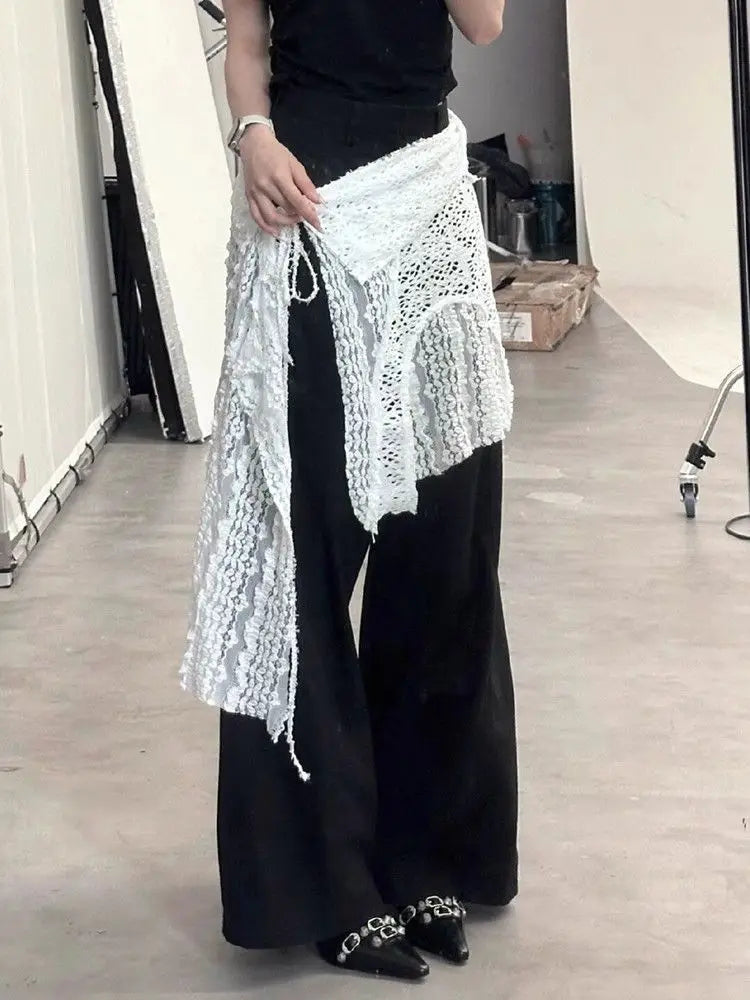 Summer Hollow Out Sweet Fairy Glitter Women's Skirts Harajuku Lace Split Bandage Skirt Vintage Y2k Aesthetic Casual Mujer Falda