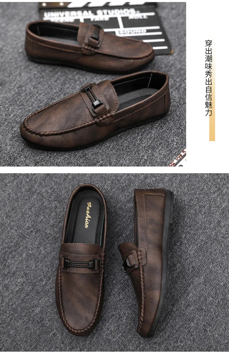 Men's Formal Summer Soft Sole Business Work Shoes Waterproof Lightweight Genuine Leather Men's Loafers Men's Flat Breathable