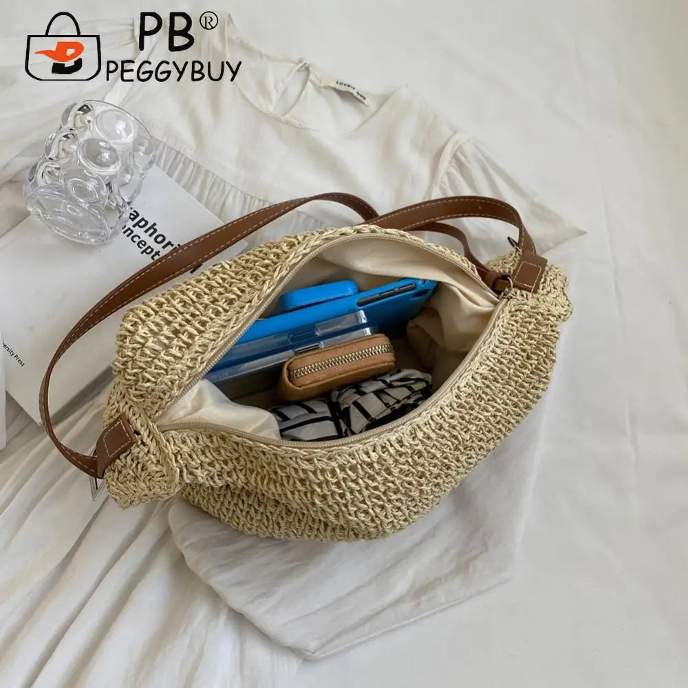 Hand-Woven Handbags Handmade Straw Woven Bag Paper Rope Fashion Casual Simple Elegant Strap Adjustable Summer Beach Bag