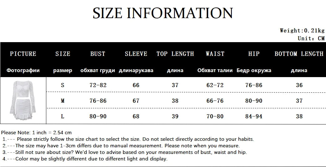 WhereMery French Elegant Y2K Lace See-through Long Sleeve Crop Top and Ruched Slim Skinny Mini Skirt Fashion Women's 2 Piece Set