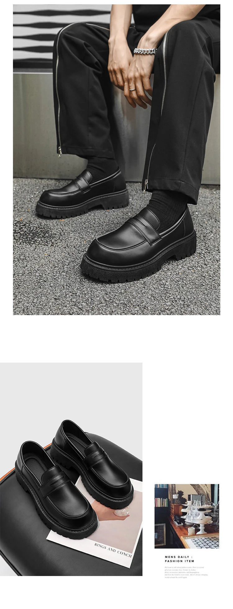 STRONGSHEN Loafers Men Leather Shoes Thick-soled British Style Black Formal Business Shoes Fashion Luxury Slip-On Casual Shoes